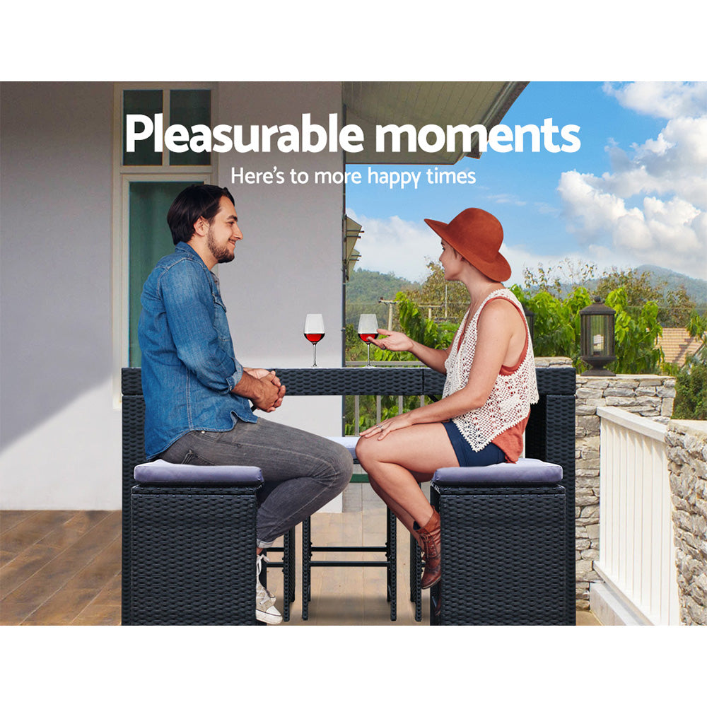 Gardeon 7-Piece Outdoor Bar Set Dining Table Stools Wicker Patio Setting-Outdoor Dining Sets-PEROZ Accessories