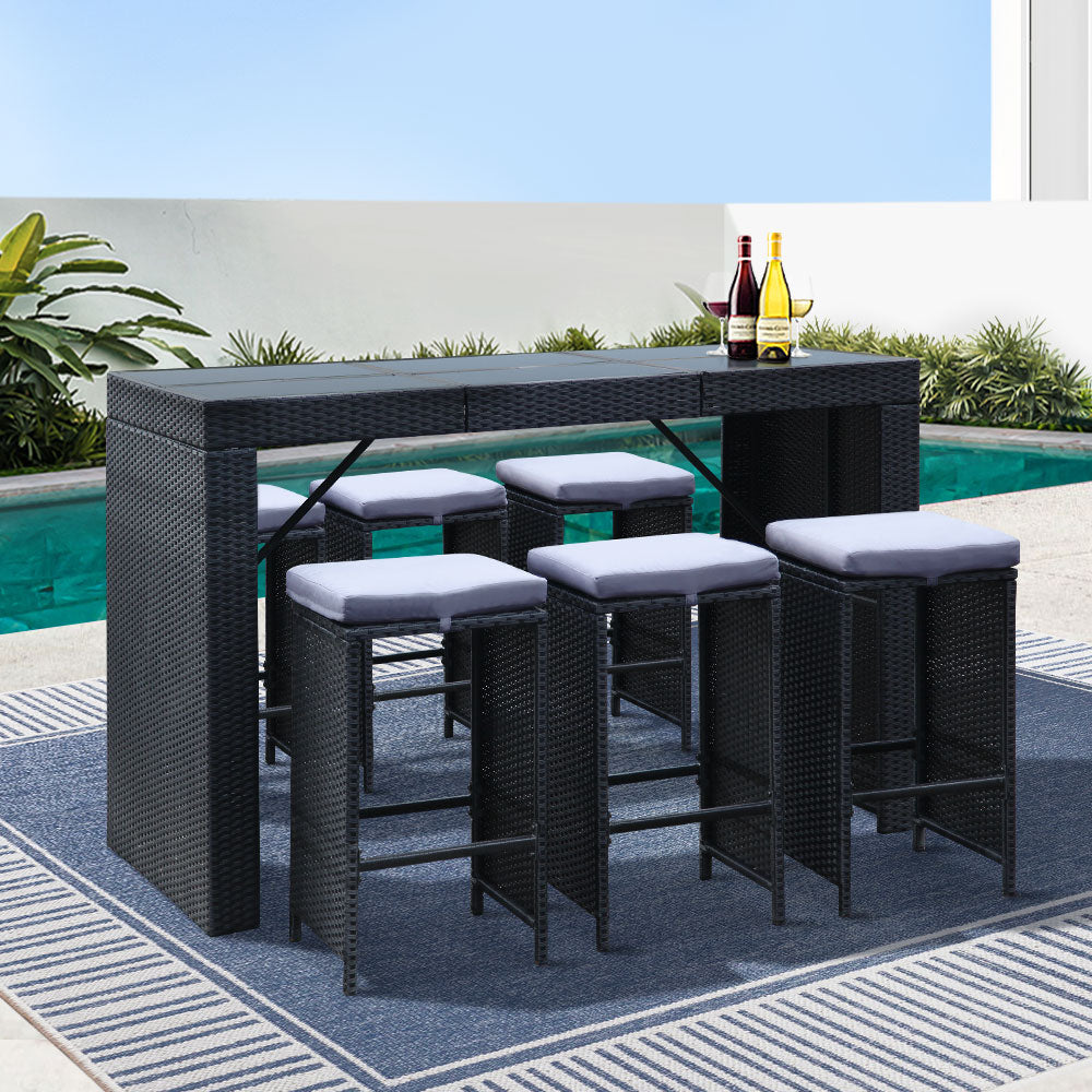 Gardeon 7-Piece Outdoor Bar Set Dining Table Stools Wicker Patio Setting-Outdoor Dining Sets-PEROZ Accessories