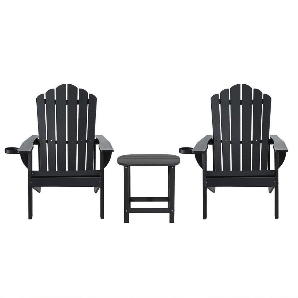 Gardeon Outdoor Table and Chairs HDPE Adirondack Beach Chair Sun Lounge Patio Furniture Garden Black-Furniture > Outdoor > Outdoor Chairs-PEROZ Accessories