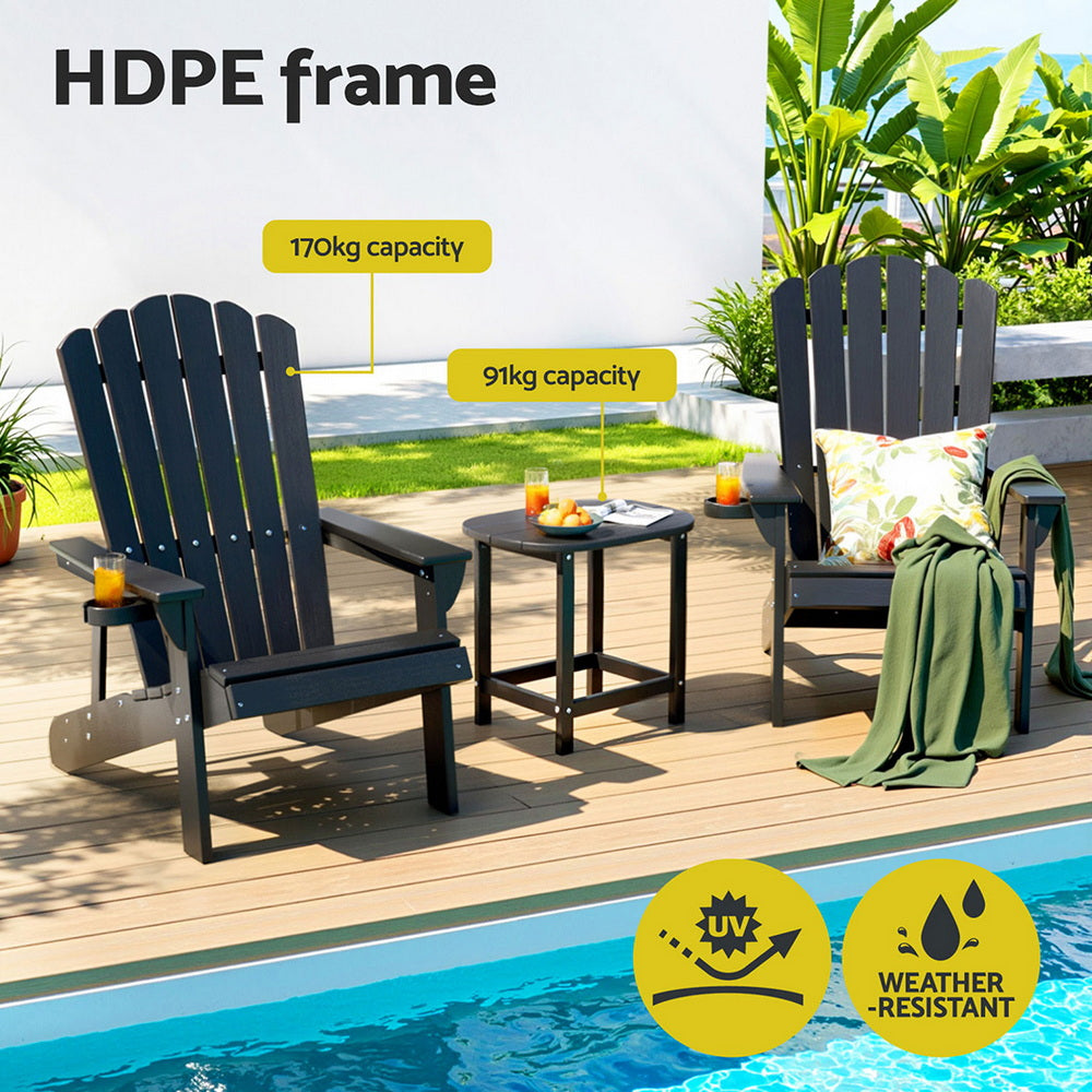 Gardeon Outdoor Table and Chairs HDPE Adirondack Beach Chair Sun Lounge Patio Furniture Garden Black-Furniture > Outdoor > Outdoor Chairs-PEROZ Accessories