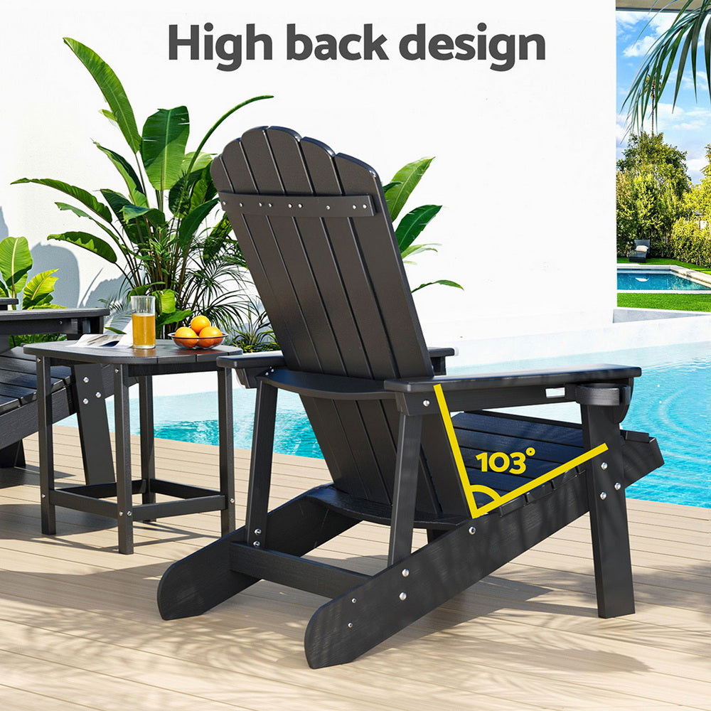 Gardeon Outdoor Table and Chairs HDPE Adirondack Beach Chair Sun Lounge Patio Furniture Garden Black-Furniture > Outdoor > Outdoor Chairs-PEROZ Accessories