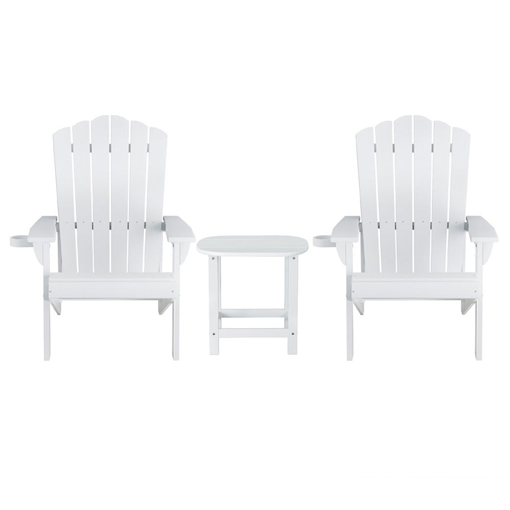 Gardeon Outdoor Table and Chairs HDPE Adirondack Beach Chair Sun Lounge Patio Furniture Garden White-Furniture > Outdoor > Outdoor Chairs-PEROZ Accessories