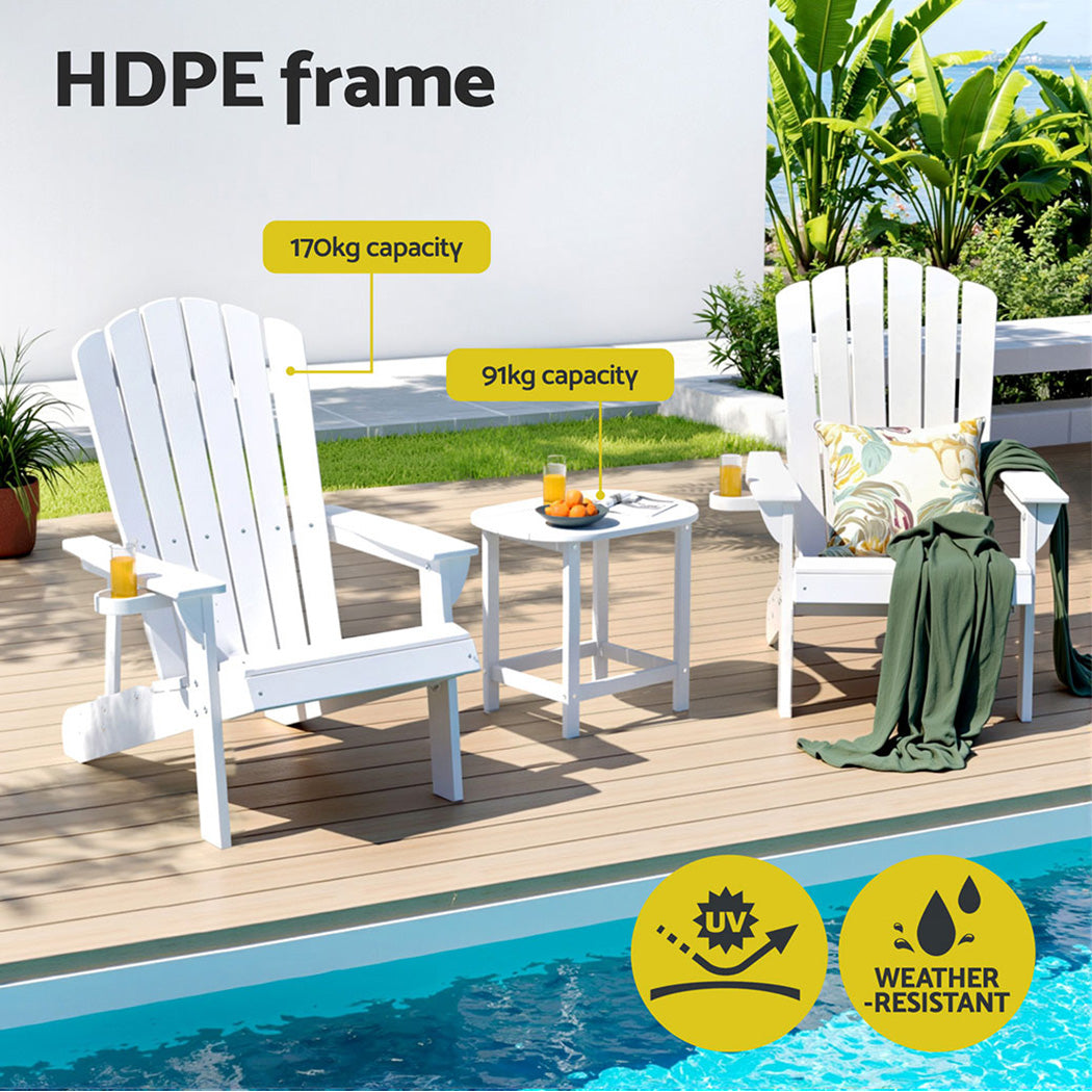 Gardeon Outdoor Table and Chairs HDPE Adirondack Beach Chair Sun Lounge Patio Furniture Garden White-Furniture > Outdoor > Outdoor Chairs-PEROZ Accessories