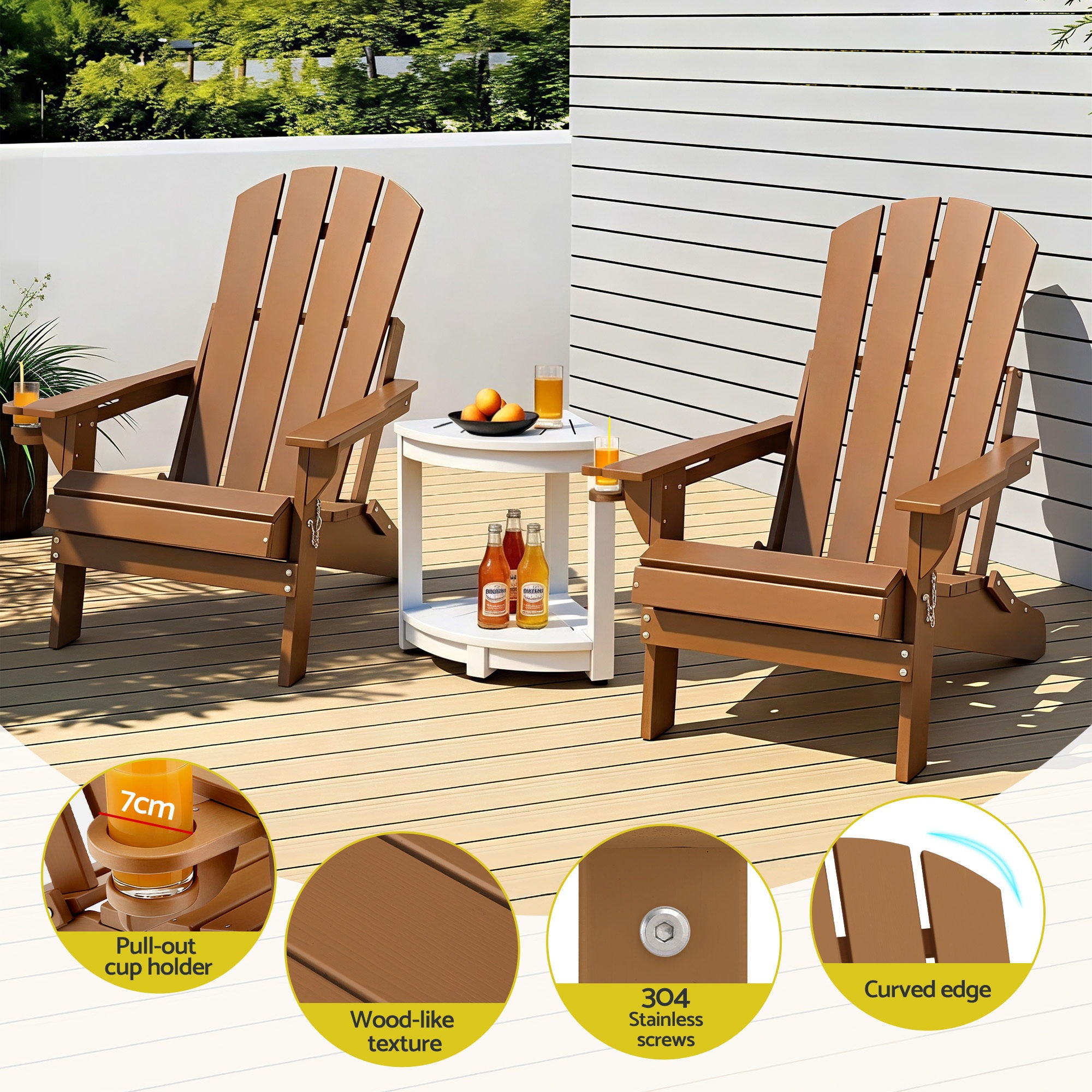 Gardeon Outdoor Table and Chairs HDPE Folding Adirondack Beach Chair Patio Furniture-Furniture > Outdoor > Outdoor Chairs-PEROZ Accessories