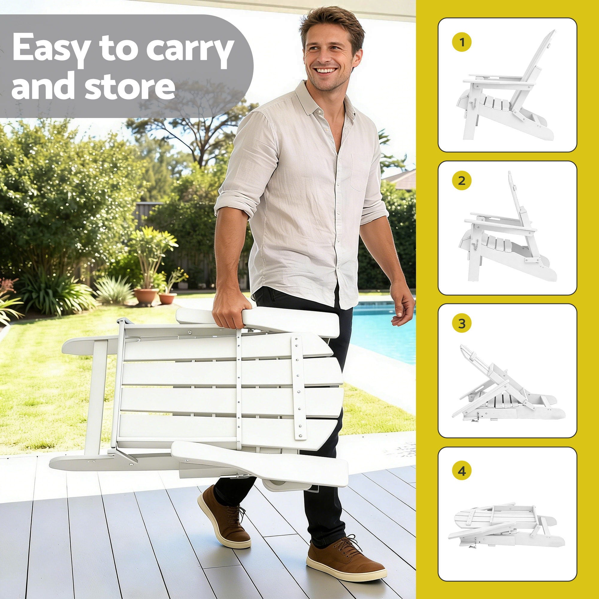 Gardeon Outdoor Table and Chairs HDPE Folding Adirondack Beach Chair Patio Furniture White-Furniture > Outdoor > Outdoor Chairs-PEROZ Accessories