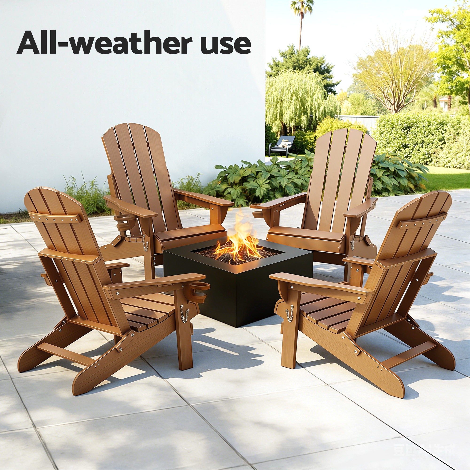 Gardeon Outdoor Chairs Folding Adirondack Beach Chair HDPE Sun Lounge Patio Furniture Garden Brown-Furniture > Outdoor > Outdoor Chairs-PEROZ Accessories