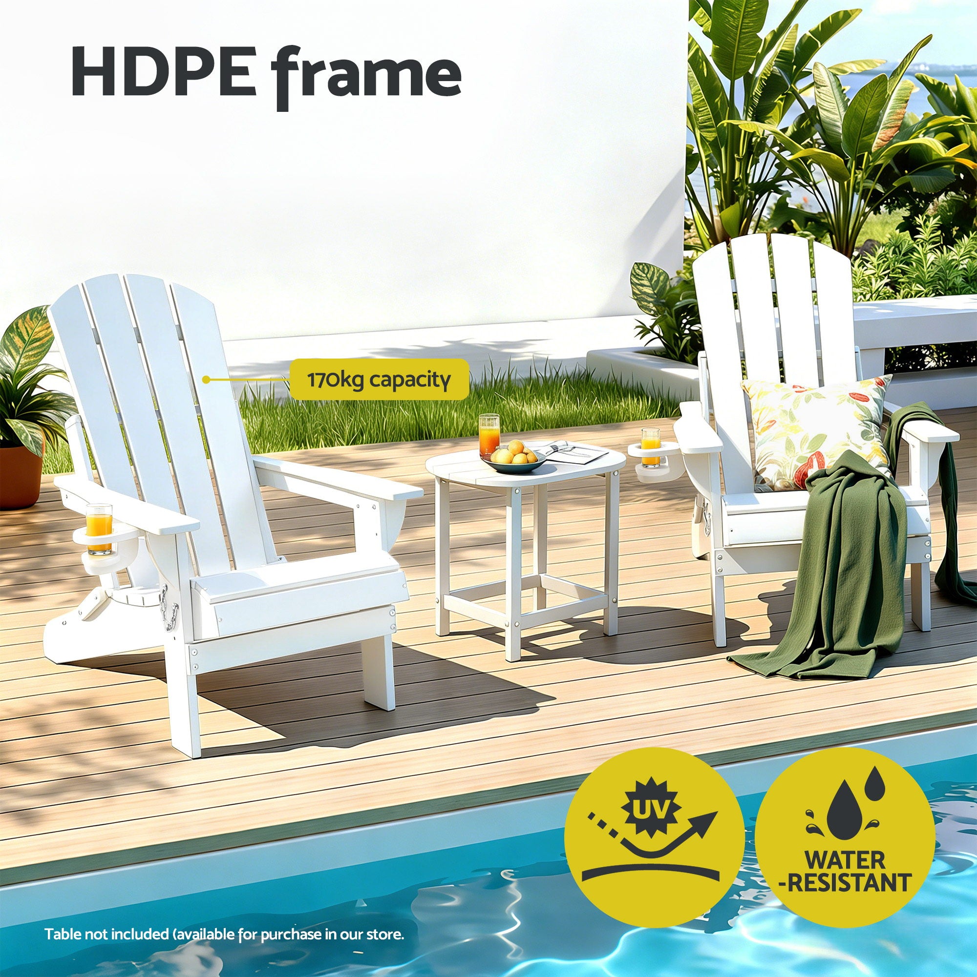 Gardeon Outdoor Chairs Folding Adirondack Beach Chair HDPE Sun Lounge Patio Furniture Garden White-Furniture > Outdoor > Outdoor Chairs-PEROZ Accessories