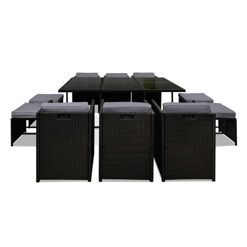 Gardeon Outdoor Dining Set 11 Piece Wicker Table Chairs Setting Black-Outdoor Dining Sets-PEROZ Accessories