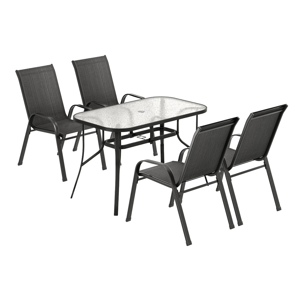 Gardeon 5PC Outdoor Dining Set Table and Chairs Patio Furniture Bistro Set Garden Black-Furniture > Outdoor > Outdoor Dining Sets-PEROZ Accessories