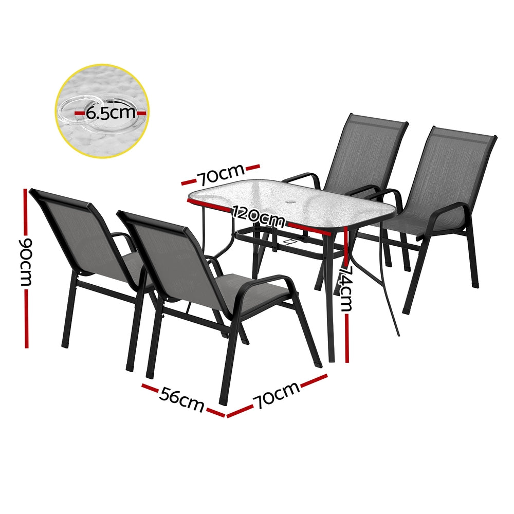 Gardeon 5PC Outdoor Dining Set Table and Chairs Patio Furniture Bistro Set Garden Grey-Furniture > Outdoor > Outdoor Dining Sets-PEROZ Accessories