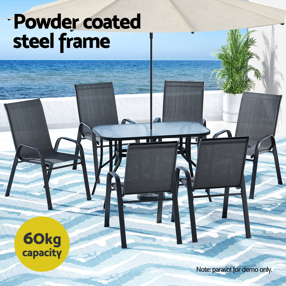 Gardeon 7PC Outdoor Dining Set Table and Chairs Patio Furniture Garden Bistro Set Black-Furniture > Outdoor > Outdoor Dining Sets-PEROZ Accessories