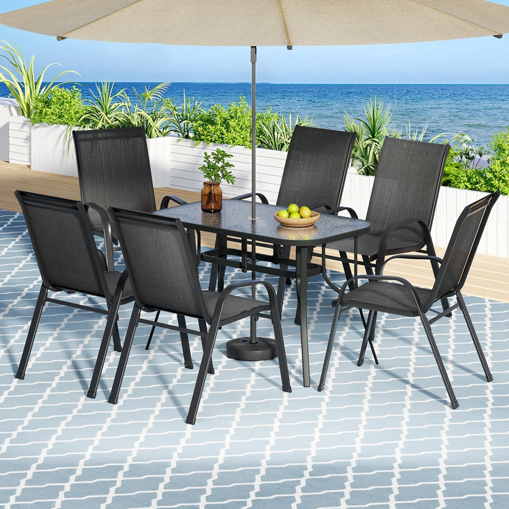 Gardeon 7PC Outdoor Dining Set Table and Chairs Patio Furniture Garden Bistro Set Black-Furniture > Outdoor > Outdoor Dining Sets-PEROZ Accessories