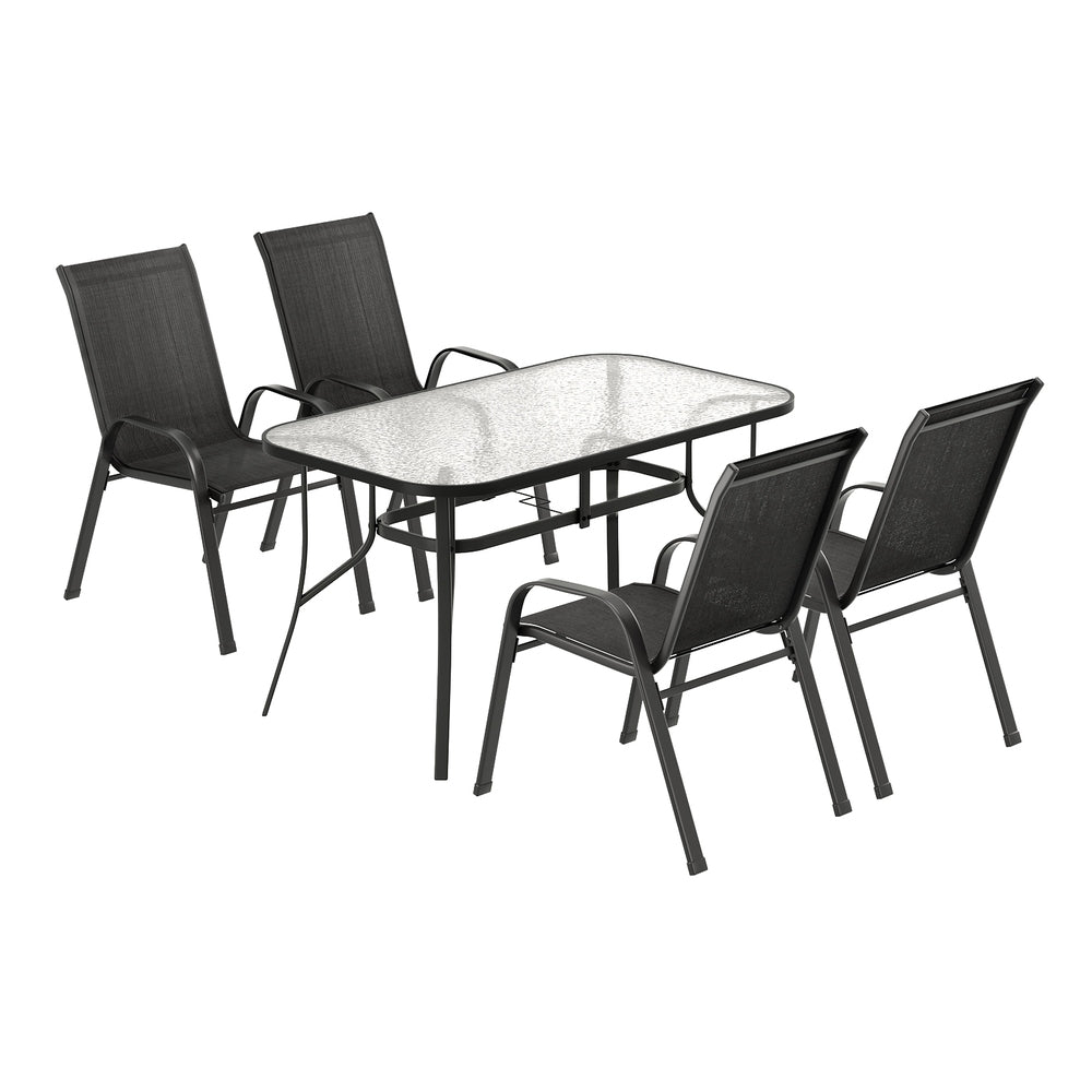 Gardeon 5PC Outdoor Dining Set Table and Chairs Patio Furniture Bistro Set Garden Black-Furniture > Outdoor > Outdoor Dining Sets-PEROZ Accessories