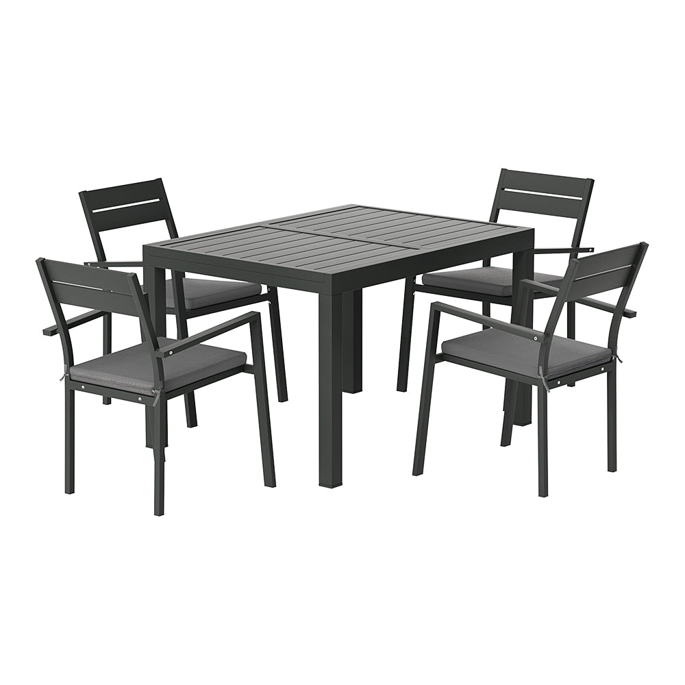 Gardeon Outdoor Dining Set 5 Piece Aluminum Extendable Table Setting Black-Outdoor Dining Sets-PEROZ Accessories
