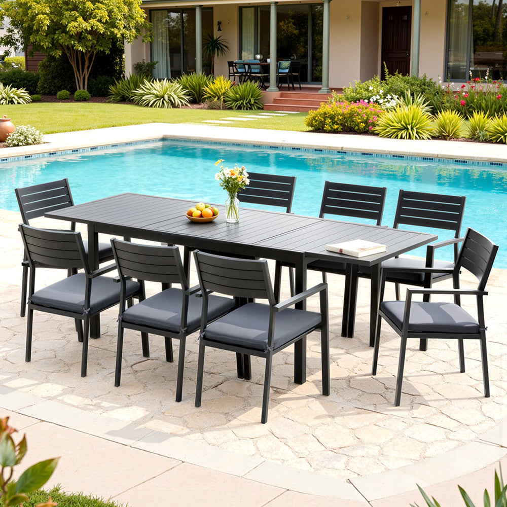 Gardeon Outdoor Dining Set 9PCS Aluminum Extendable Table Chairs Patio Furniture-Furniture > Outdoor > Outdoor Dining Sets-PEROZ Accessories