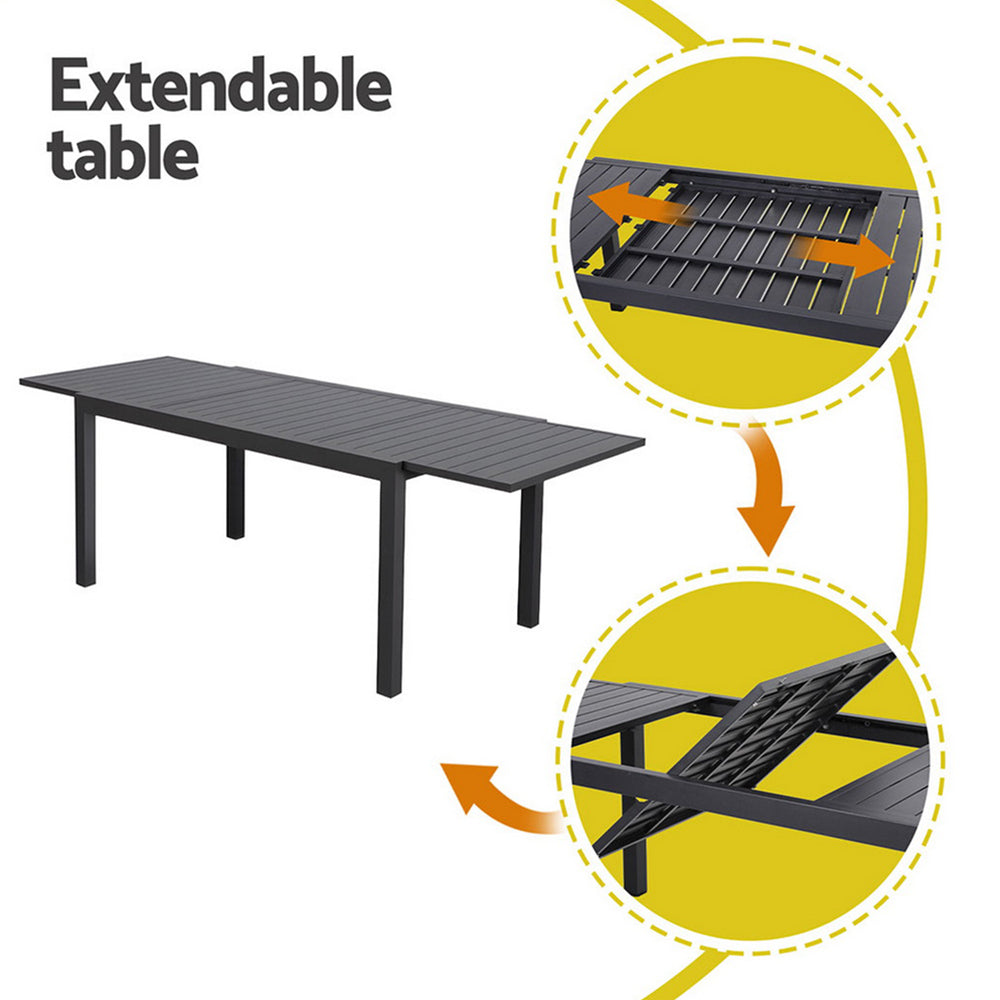 Gardeon Outdoor Dining Set 9PCS Aluminum Extendable Table Chairs Patio Furniture-Furniture > Outdoor > Outdoor Dining Sets-PEROZ Accessories