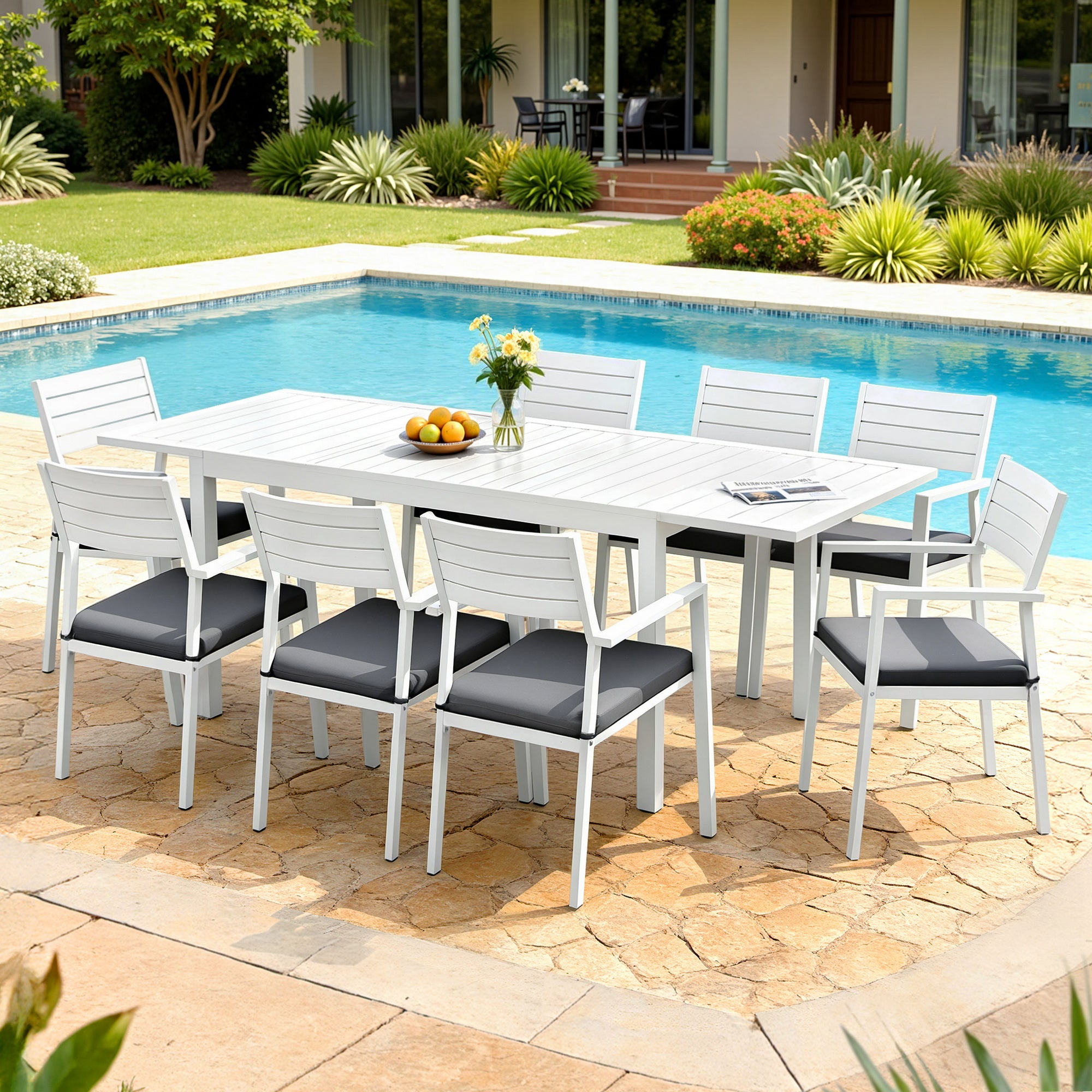 Gardeon Outdoor Dining Set 9PCS Aluminum Extendable Table Chairs Patio Furniture-Furniture > Outdoor > Outdoor Dining Sets-PEROZ Accessories