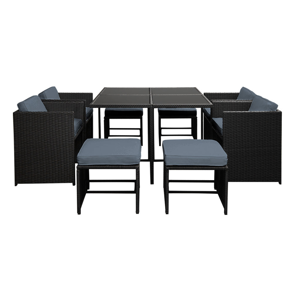 Gardeon Outdoor Dining Set 9 Piece Wicker Table Chairs Setting Black-Outdoor Dining Sets-PEROZ Accessories