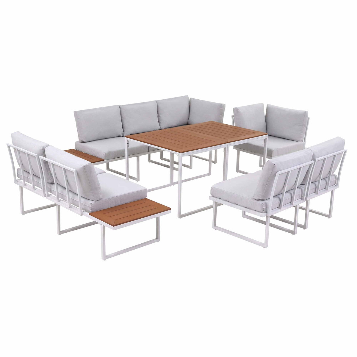 Gardeon 8 Seater Outdoor Dining Sofa Set with WPC Side Tables Patio Furniture White