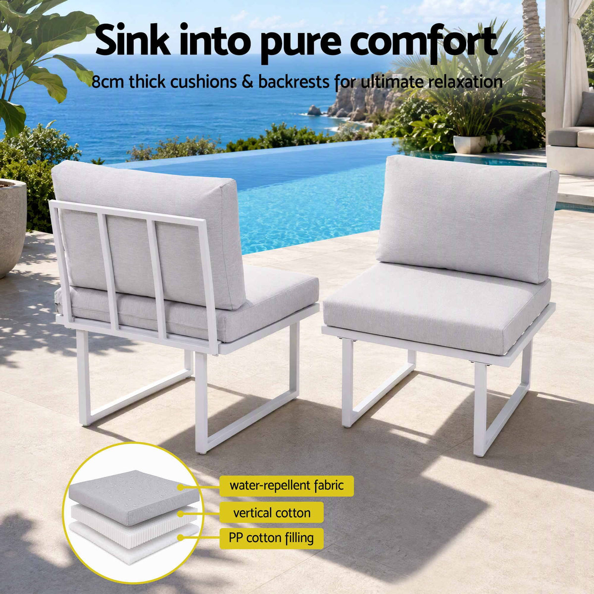 Gardeon 8 Seater Outdoor Dining Sofa Set with WPC Side Tables Patio Furniture White