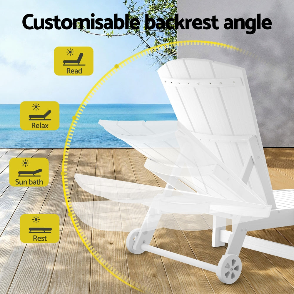 Gardeon Sun Lounge Lounger Table and Chairs Beach Chair Adirondack HDPE Patio Outdoor Furniture Wheels White-Furniture > Outdoor > Outdoor Chairs-PEROZ Accessories