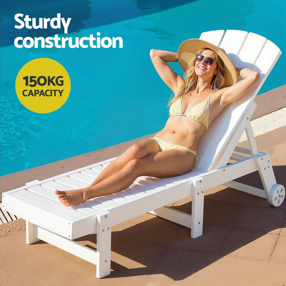 Gardeon Sun Lounge Lounger Table and Chairs Beach Chair Adirondack HDPE Patio Outdoor Furniture Wheels White-Furniture > Outdoor > Outdoor Chairs-PEROZ Accessories