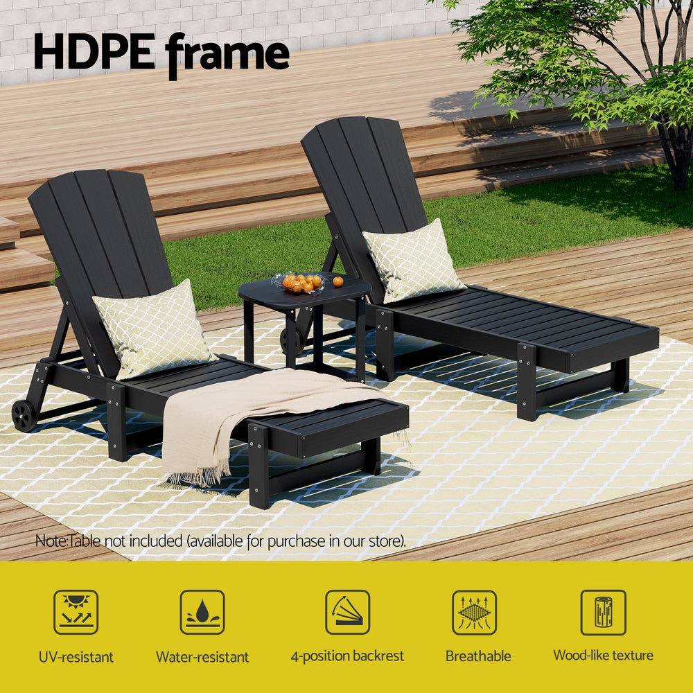 Gardeon Sun Lounge Beach Chair HDPE Adirondack Lounger Patio Outdoor Furniture with Wheels Black-Furniture > Outdoor > Outdoor Tables-PEROZ Accessories