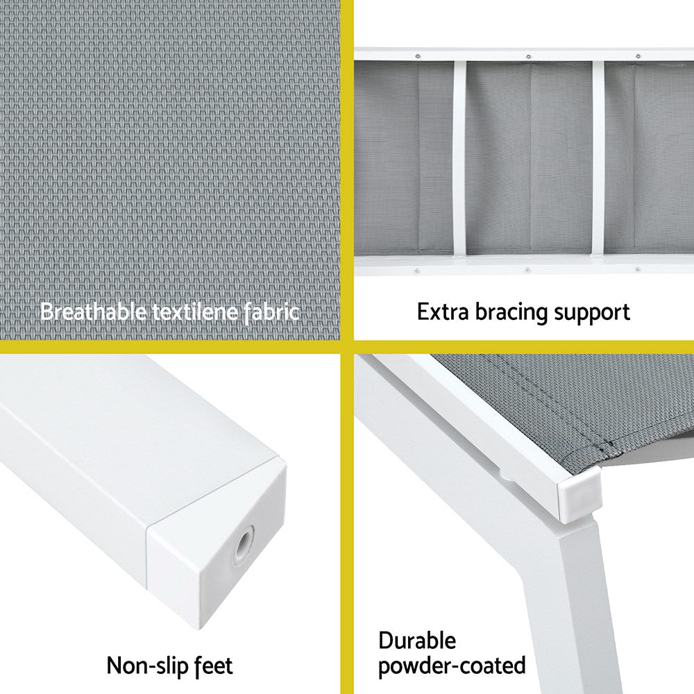 Gardeon Sun Lounger Chaise Lounge Wheels Patio Furniture Outdoor Setting White-Furniture > Outdoor > Outdoor Sofas & Lounge Sets-PEROZ Accessories