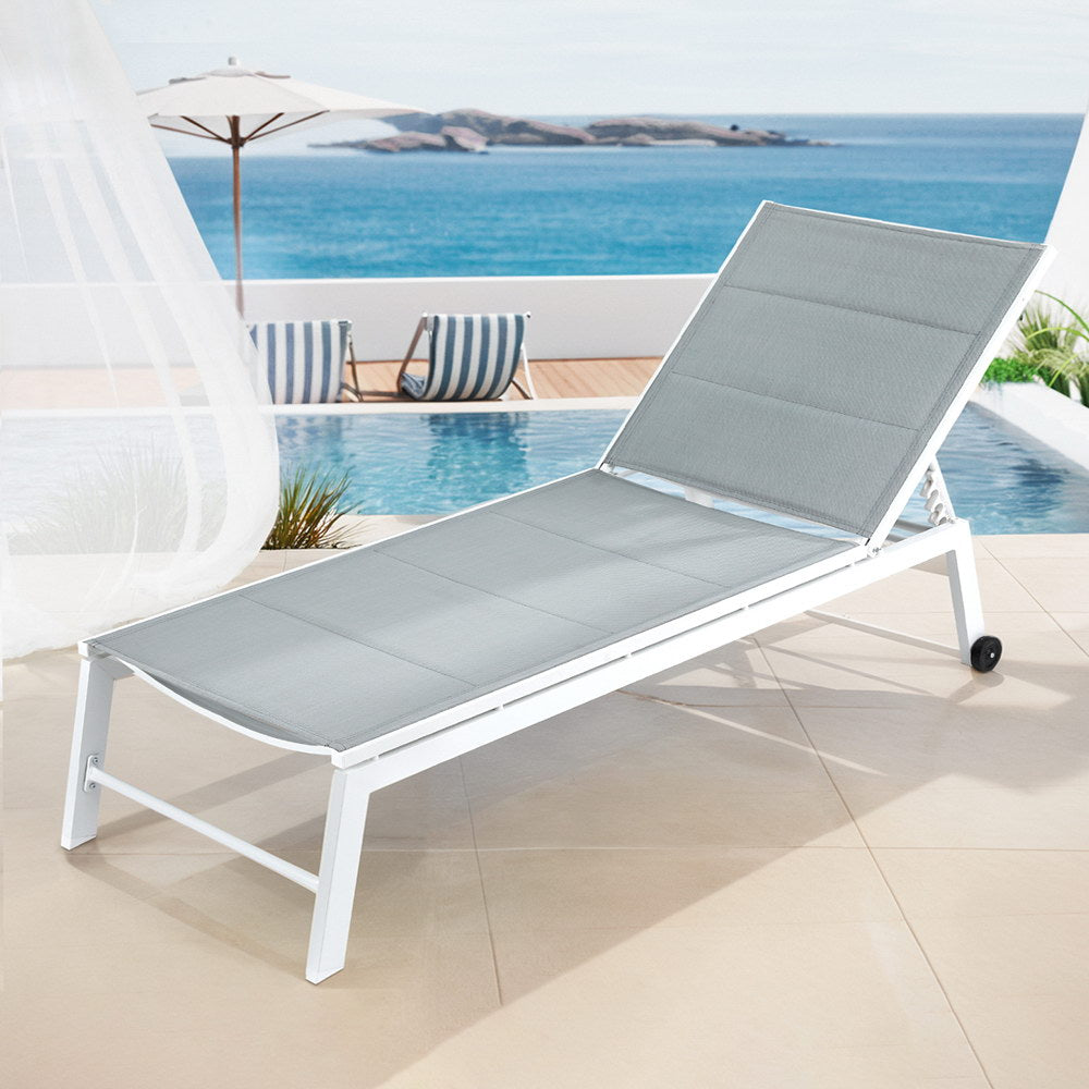 Gardeon Sun Lounger Chaise Lounge Wheels Patio Furniture Outdoor Setting White-Furniture > Outdoor > Outdoor Sofas & Lounge Sets-PEROZ Accessories