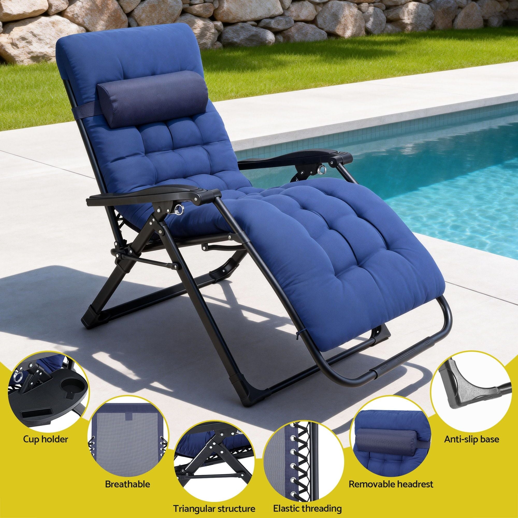 Gardeon Sun Lounge Lounger Folding Camping Zero Gravity Chair Outdoor Furniture XL Blue-Furniture > Outdoor > Outdoor Chairs-PEROZ Accessories
