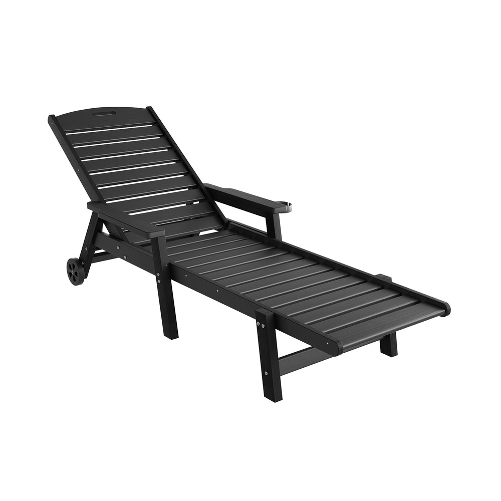 Gardeon Sun Lounge Lounger Beach Chair HDPE Patio Outdoor Furniture with Wheels Black-Furniture > Outdoor > Outdoor Chairs-PEROZ Accessories