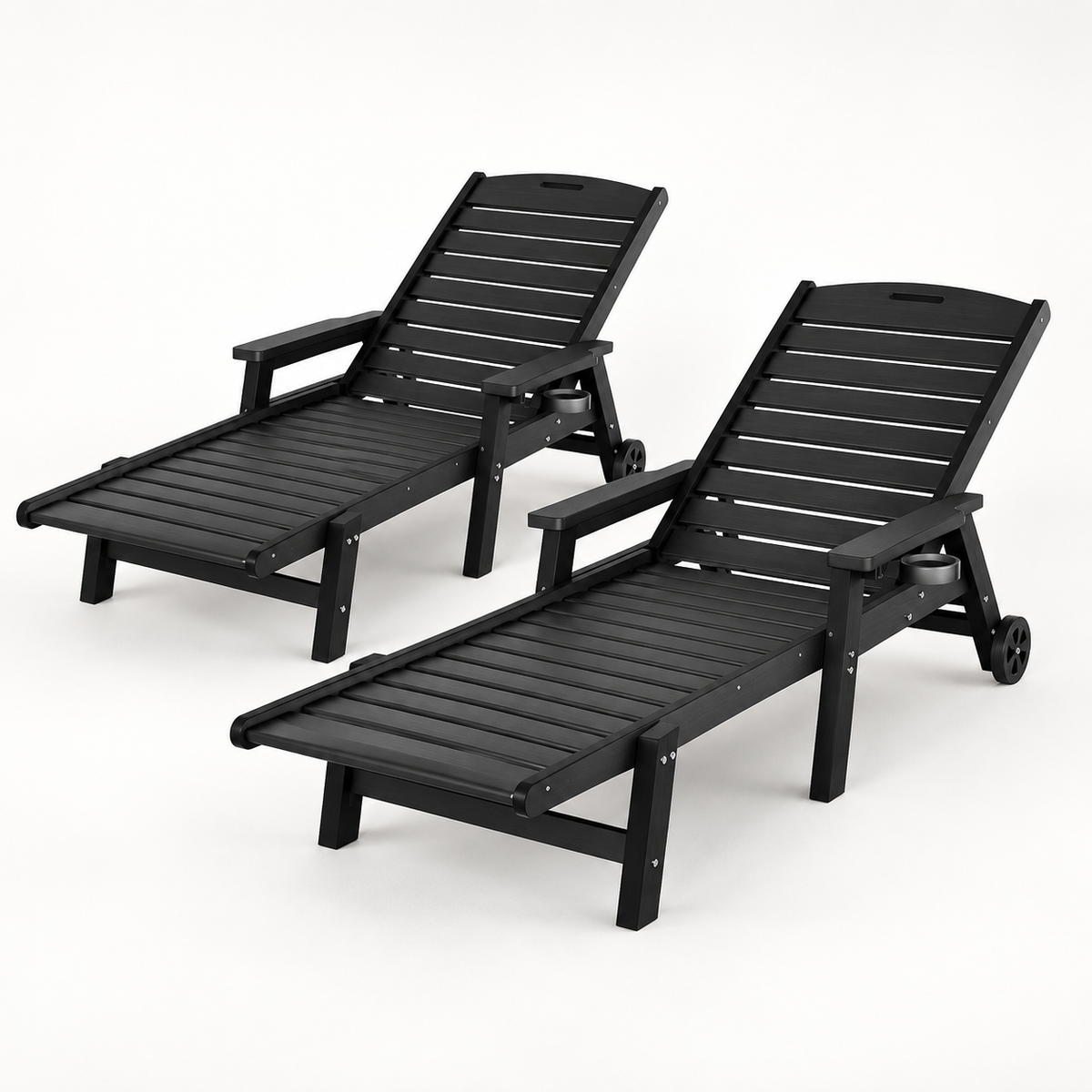 Gardeon 2PCS Sun Lounge Lounger Beach Chair HDPE Patio Outdoor Furniture with Wheels Black-Furniture > Outdoor > Outdoor Chairs-PEROZ Accessories