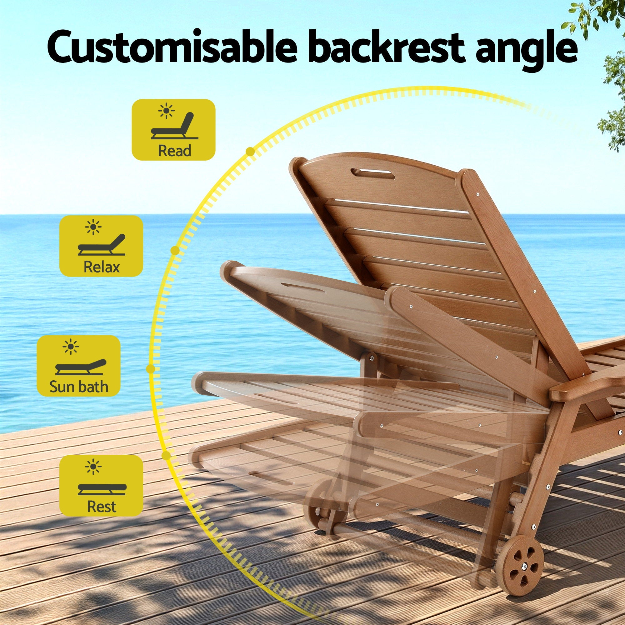 Gardeon Sun Lounge Lounger Beach Chair HDPE Patio Outdoor Furniture with Wheels Brown-Furniture > Outdoor > Outdoor Chairs-PEROZ Accessories