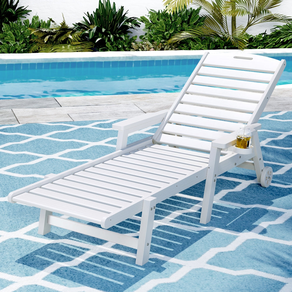 Gardeon Sun Lounge Lounger Beach Chair HDPE Patio Outdoor Furniture with Wheels White-Furniture > Outdoor > Outdoor Chairs-PEROZ Accessories
