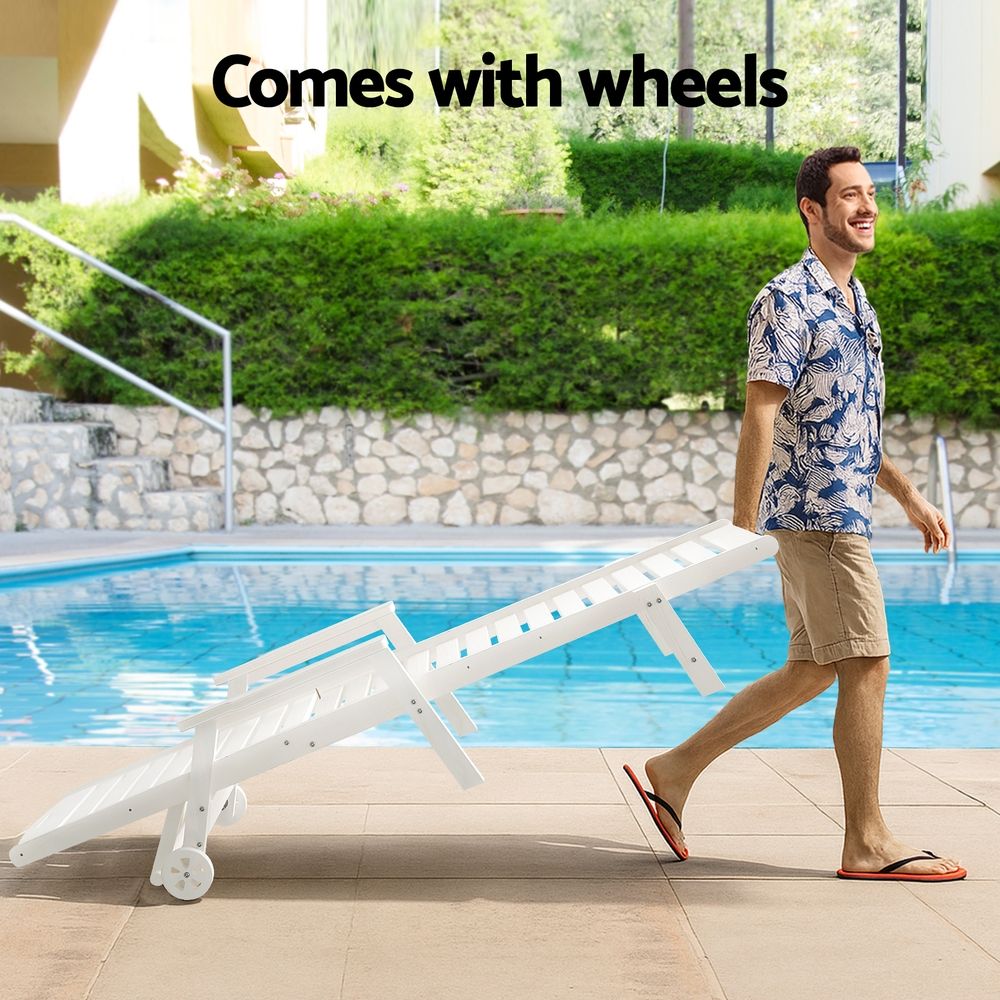 Gardeon 2PCS Sun Lounge Lounger Beach Chair HDPE Patio Outdoor Furniture with Wheels White-Furniture > Outdoor > Outdoor Chairs-PEROZ Accessories