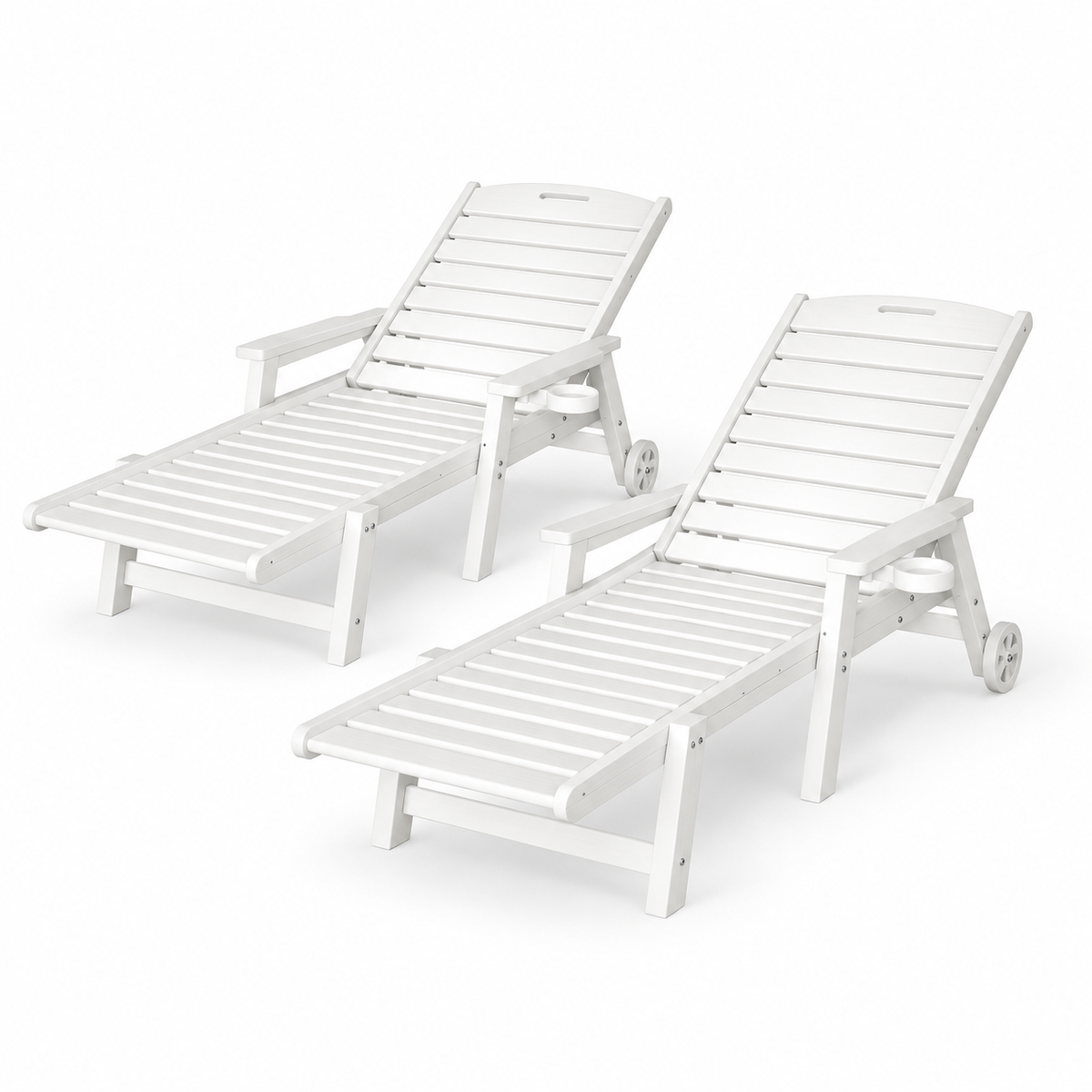 Gardeon 2PCS Sun Lounge Lounger Beach Chair HDPE Patio Outdoor Furniture with Wheels White-Furniture > Outdoor > Outdoor Chairs-PEROZ Accessories