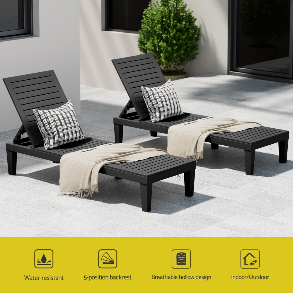 Gardeon Sun Lounge Adjustable Recliner Patio Outdoor Furniture Lightweight Black-Furniture > Outdoor > Outdoor Sofas & Lounge Sets-PEROZ Accessories