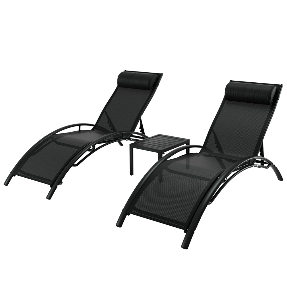Gardeon 3PC Sun Lounge Outdoor Lounger Steel Table Chairs Patio Furniture Garden-Sun Lounges-PEROZ Accessories