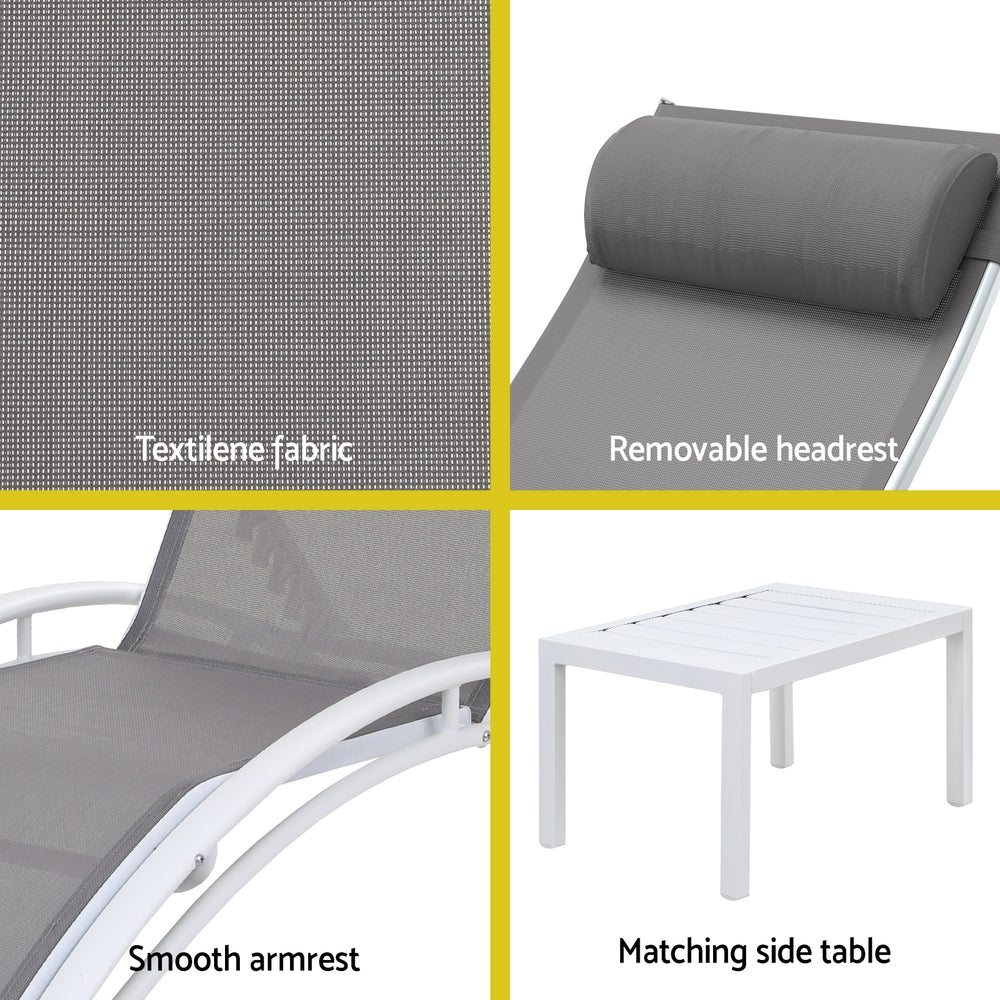 Gardeon 3PC Sun Lounge Outdoor Lounger Table Chairs Steel Patio Furniture Garden-Furniture > Outdoor > Outdoor Sofas & Lounge Sets-PEROZ Accessories