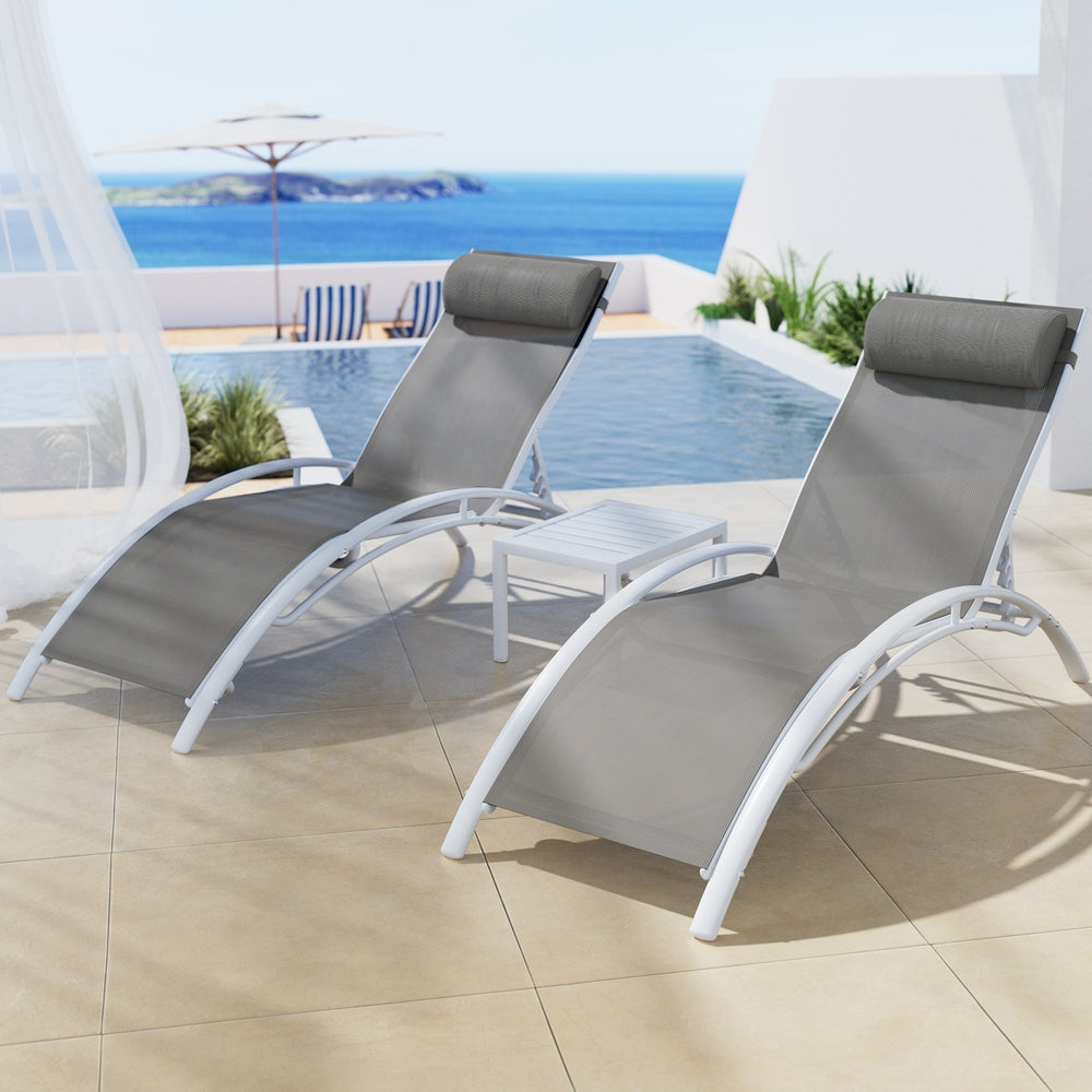 Gardeon 3PC Sun Lounge Outdoor Lounger Table Chairs Steel Patio Furniture Garden-Furniture > Outdoor > Outdoor Sofas & Lounge Sets-PEROZ Accessories
