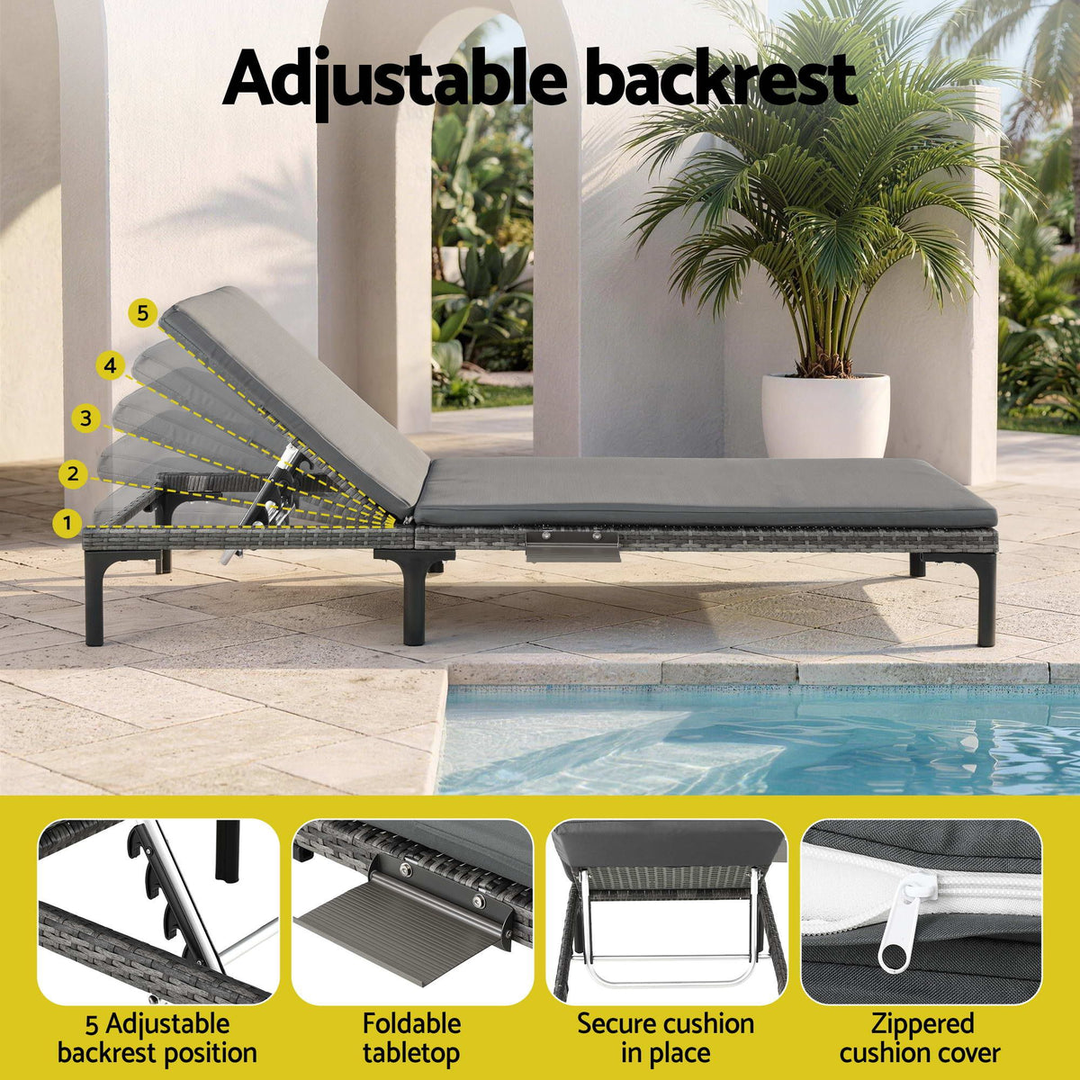 Gardeon 2PC Sun Lounger PE Rattan Recliners with Cup Holder Cushion Rain Cover-Furniture > Outdoor > Outdoor Chairs-PEROZ Accessories