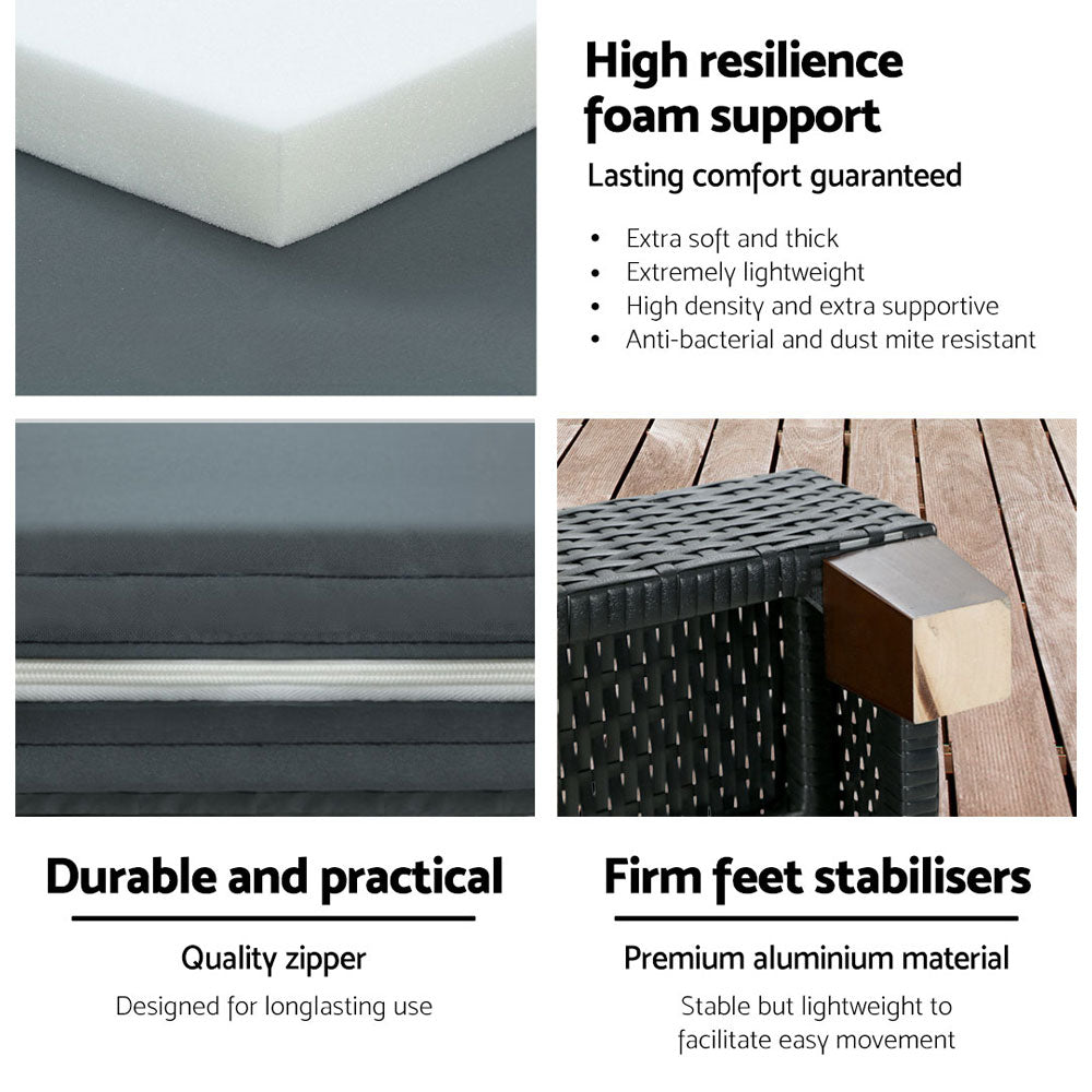 Gardeon Sun Lounge Wicker Lounger Outdoor Furniture Day Bed Wheels Patio Black-Sun Lounges-PEROZ Accessories