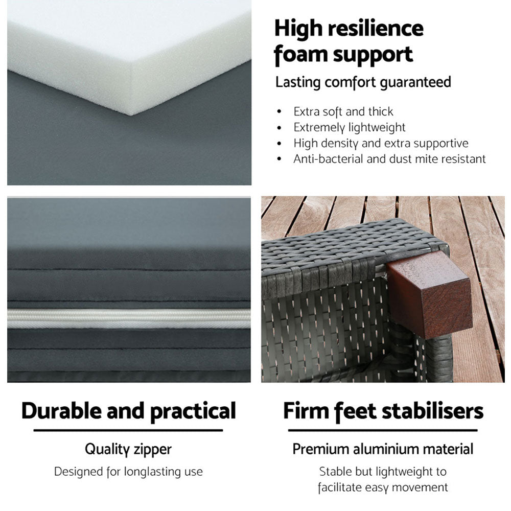 Gardeon Sun Lounge Wicker Lounger Outdoor Furniture Day Bed Wheels Patio Grey-Sun Lounges-PEROZ Accessories