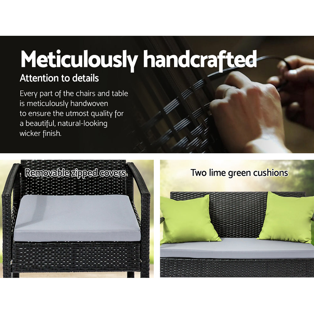 Gardeon Outdoor Sofa Set Wicker Lounge Setting Table and Chairs Patio Furniture-Furniture > Outdoor-PEROZ Accessories