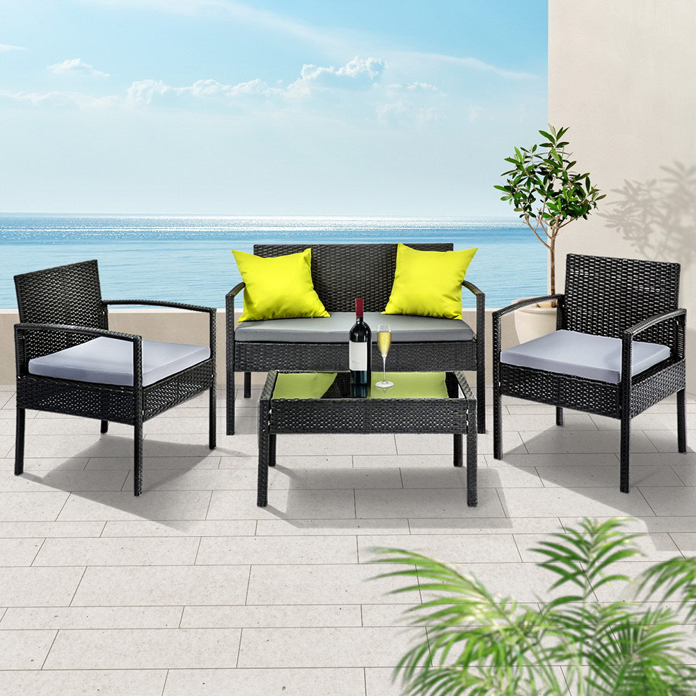 Gardeon Outdoor Sofa Set Wicker Lounge Setting Table and Chairs Patio Furniture-Furniture > Outdoor-PEROZ Accessories