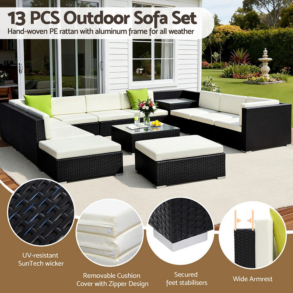 Gardeon 13-Piece Outdoor Sofa Set Wicker Couch Lounge Setting Cover-Outdoor Sofa Sets-PEROZ Accessories