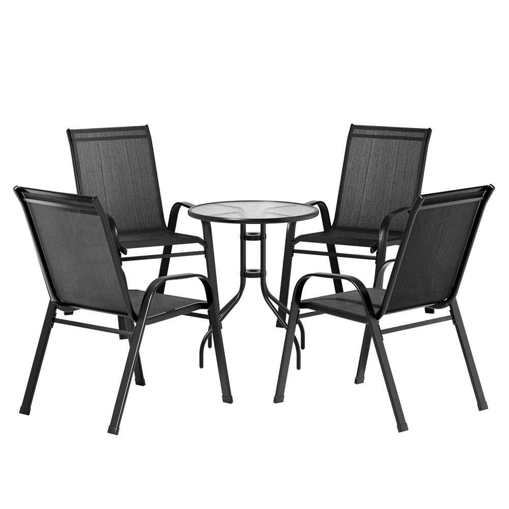 Gardeon 5PC Bistro Set Outdoor Table and Chairs Stackable Outdoor Furniture Black-Outdoor Bistro Sets-PEROZ Accessories