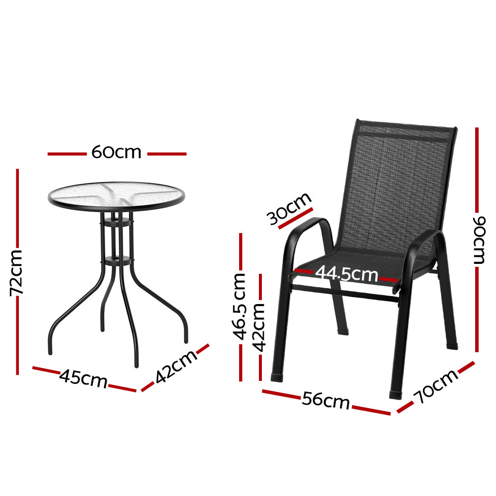 Gardeon 5PC Bistro Set Outdoor Table and Chairs Stackable Outdoor Furniture Black-Outdoor Bistro Sets-PEROZ Accessories