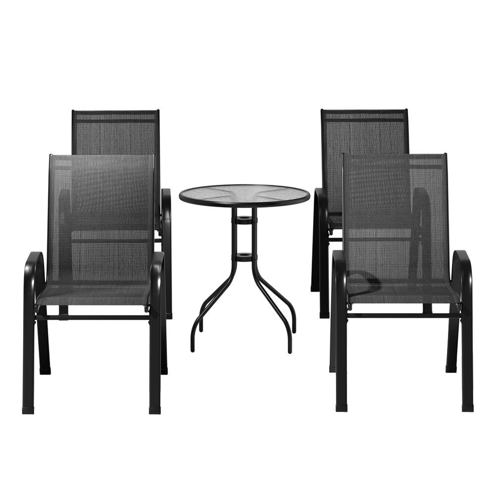 Gardeon 5PC Bistro Set Outdoor Table and Chairs Stackable Outdoor Furniture Black-Outdoor Bistro Sets-PEROZ Accessories