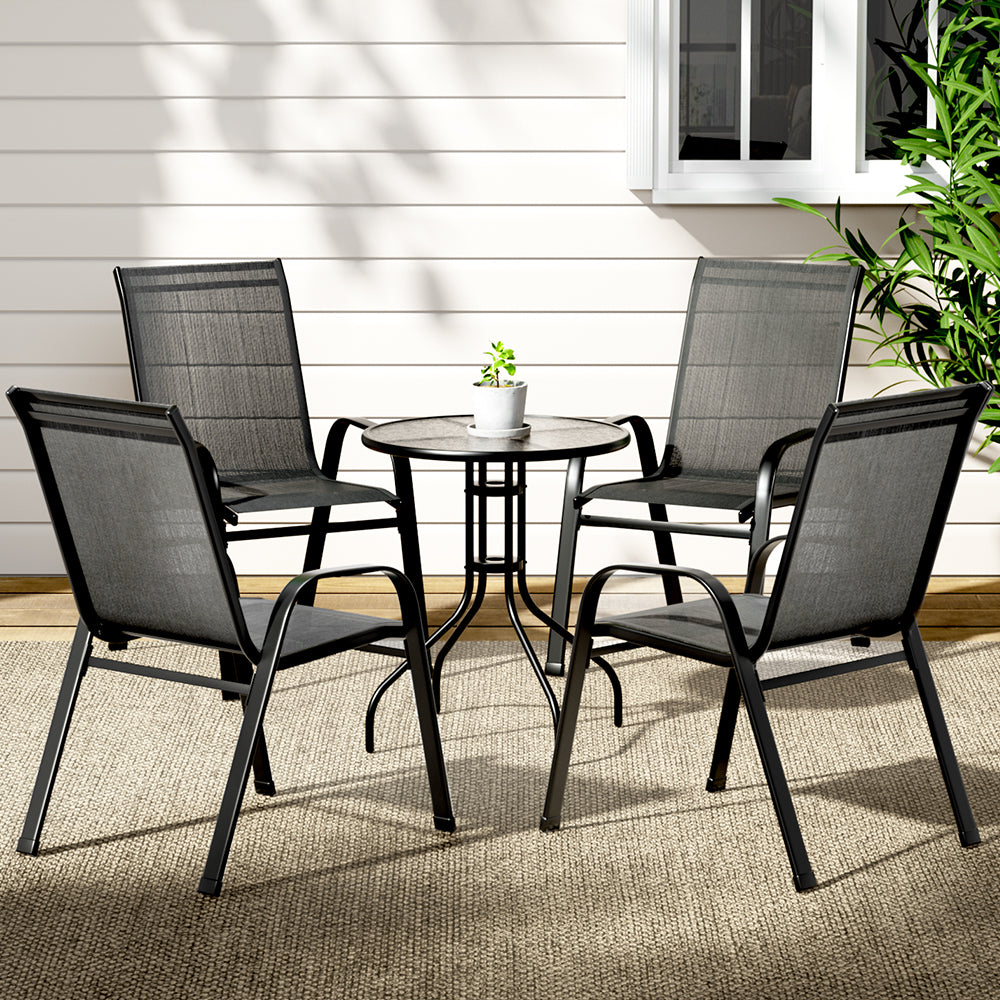 Gardeon 5PC Bistro Set Outdoor Table and Chairs Stackable Outdoor Furniture Black-Outdoor Bistro Sets-PEROZ Accessories
